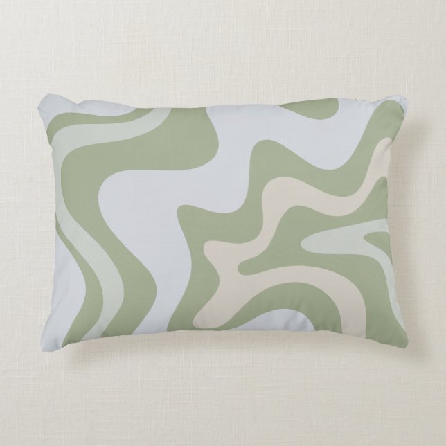 Retro Liquid Swirl Abstract Pattern in Sage Green Decorative Cushion (Front)