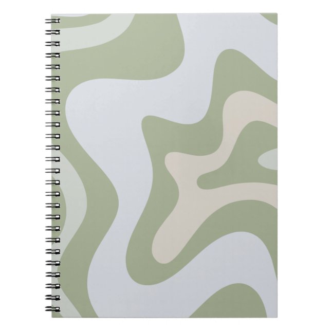 Retro Liquid Swirl Abstract Pattern in Sage Green Notebook (Front)