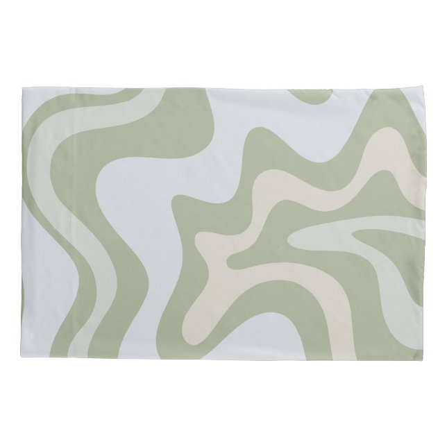 Retro Liquid Swirl Abstract Pattern in Sage Green Pillowcase (Back)