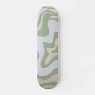 Retro Liquid Swirl Abstract Pattern in Sage Green Skateboard