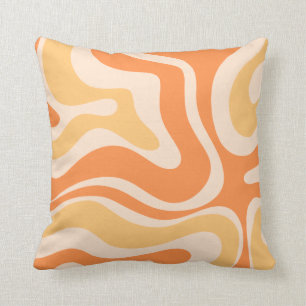 Retro Liquid Swirl Abstract Pattern in Soft Orange Cushion