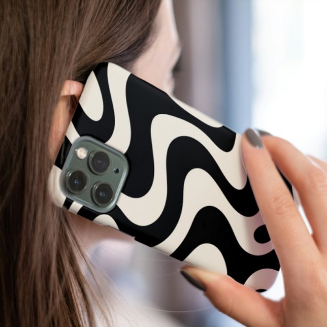 Retro Liquid Swirl Abstract Pattern Phone Case (Retro Liquid Swirl Abstract Pattern in Black and Almond Cream iPhone Case)