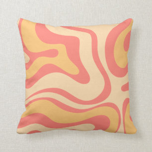 Retro Liquid Swirl Abstract Pattern Pink Yellow Th Cushion