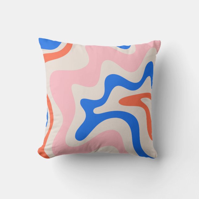 Retro Liquid Swirl Abstract Pink Orange Blue Cushion (Front)