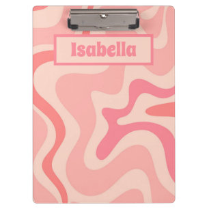 Retro Liquid Swirl Abstract Pink Personalised Clipboard