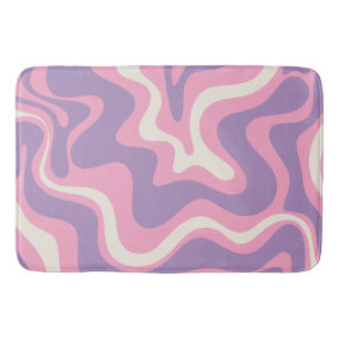 Retro Liquid Swirl Groovy Abstract Purple Pink Bath Mat