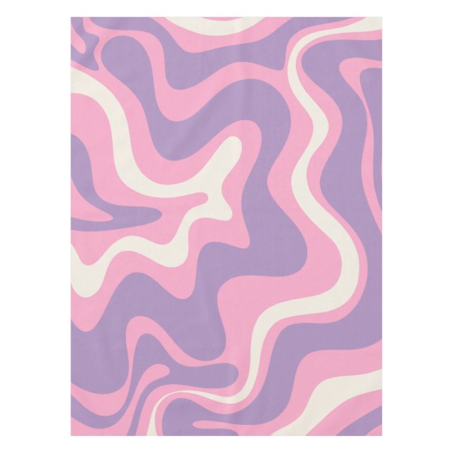 Retro Liquid Swirl Groovy Abstract Purple Pink Tablecloth (Front)