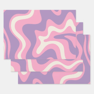 Retro Liquid Swirl Groovy Abstract Purple Pink Wrapping Paper Sheet