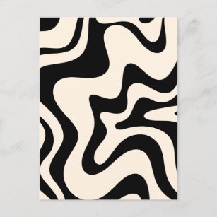 Retro Liquid Swirl Modern Abstract Pattern Black Postcard