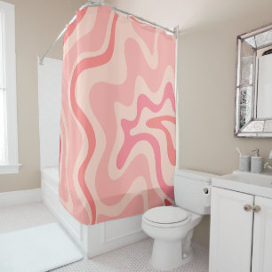 Retro Liquid Swirl Pink Blush Abstract Pattern Shower Curtain