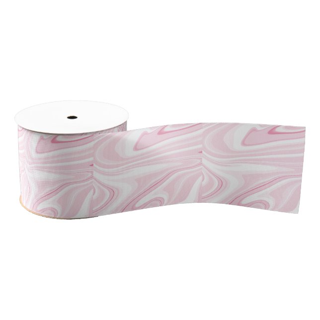 Retro Liquid Swirl Pink Painting Aesthetic Grosgrain Ribbon (Spool)