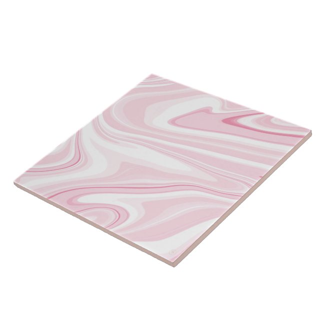 Retro Liquid Swirl Pink Painting Aesthetic Tile (Side)