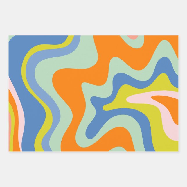 Retro Liquid Swirl Trippy Abstract Pattern Wrapping Paper Sheet (Front)