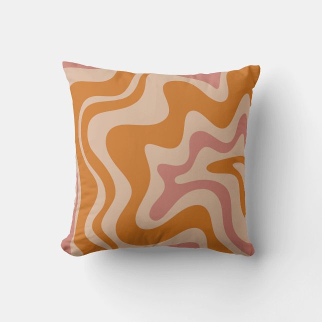 Retro Liquid Swirl Trippy Orange & Thulian Pattern Cushion (Front)
