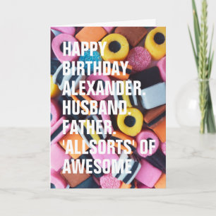 Retro Liquorice Allsorts Custom Text Birthday Card