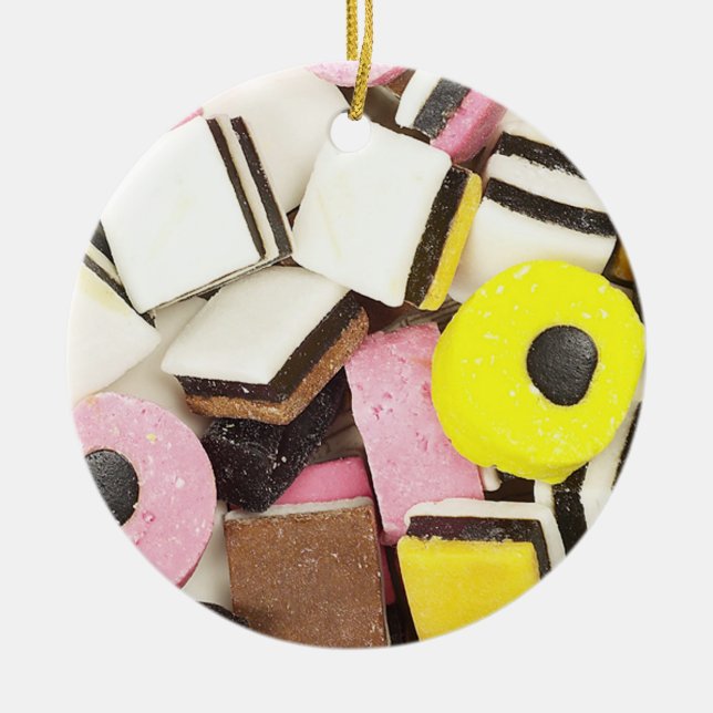 Retro Liquorice Candy Ceramic Tree Decoration (Front)