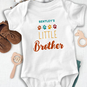 Retro Little Brother Personalised Pet Dog Lover  Baby Bodysuit