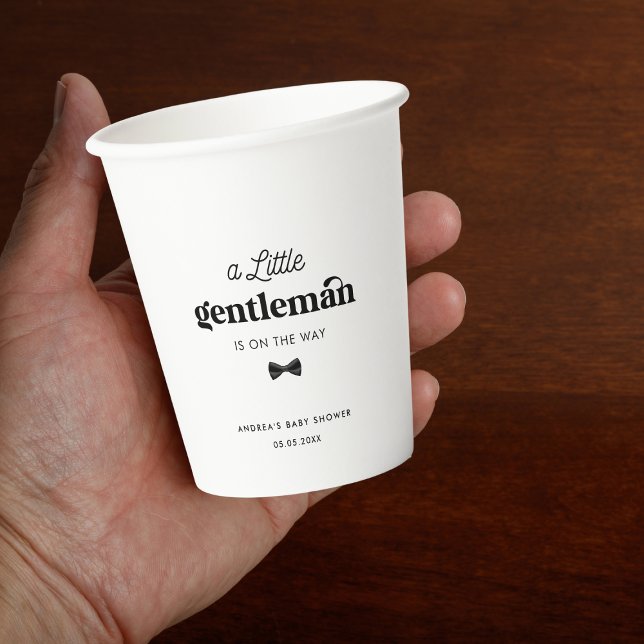Retro Little Gentleman Black White Boy Baby Shower Paper Cups (Creator Uploaded)