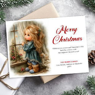 Retro little girl awaiting Santa digital Christmas Holiday Card