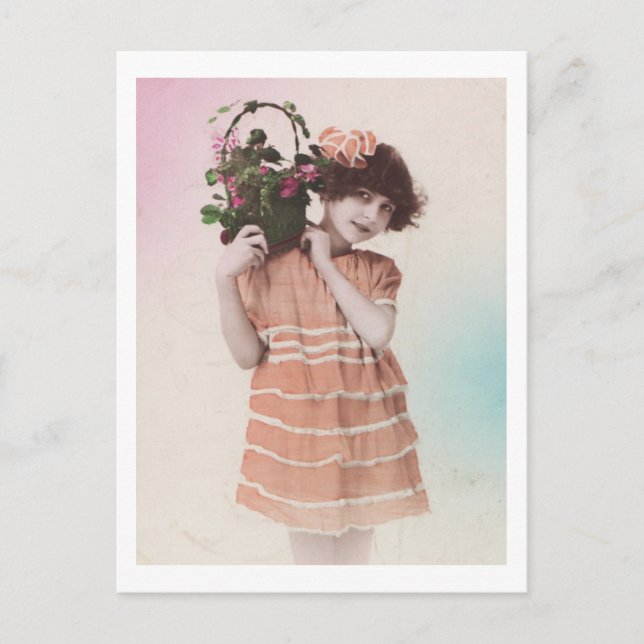 Retro Little Girl With Orange Dress Postcard (Front)