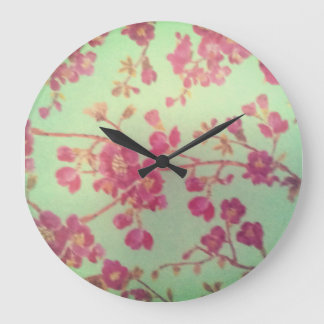 Retro little pink flowers large clock
