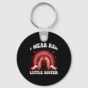 Retro Little Sister Heart Disease Awareness Rainbo Key Ring