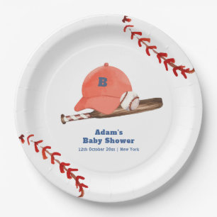 Retro LIttle Slugger Baseball Boy Baby Shower Paper Plate