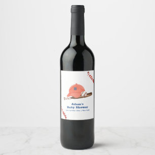 Retro LIttle Slugger Baseball Boy Baby Shower Wine Label