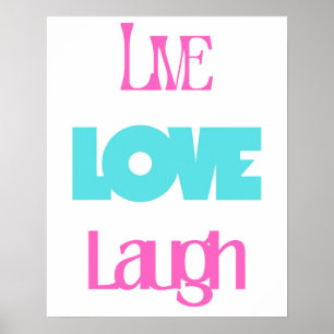Retro Live Laugh Love Pink Turquoise Typography Poster