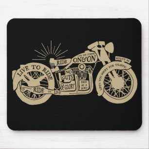 Retro Live To Ride Vintage Motorcycle with Text Mouse Mat