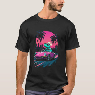 Retro Lizard in Pink Car - Vibrant Miami Iguana T-Shirt