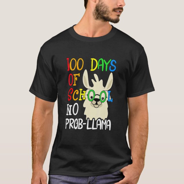 Retro Llama & Alpaca Lovers Cute 100 Days Of Schoo T-Shirt (Front)