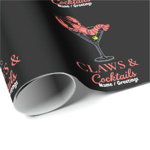 Retro Lobster Martini Claws and Cocktails Coastal Wrapping Paper