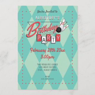 Retro Logo Bowling Birthday Party Invitation