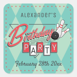 Retro Logo Bowling Birthday Party Stickers