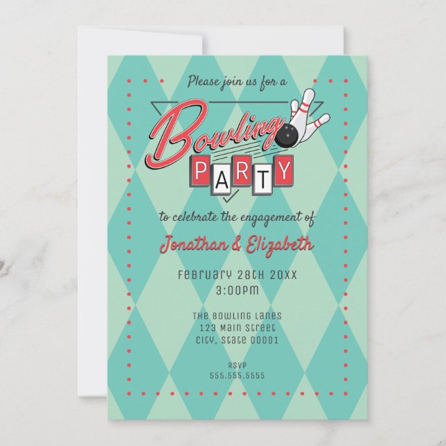 Retro Logo Bowling Party Invitation (Front)