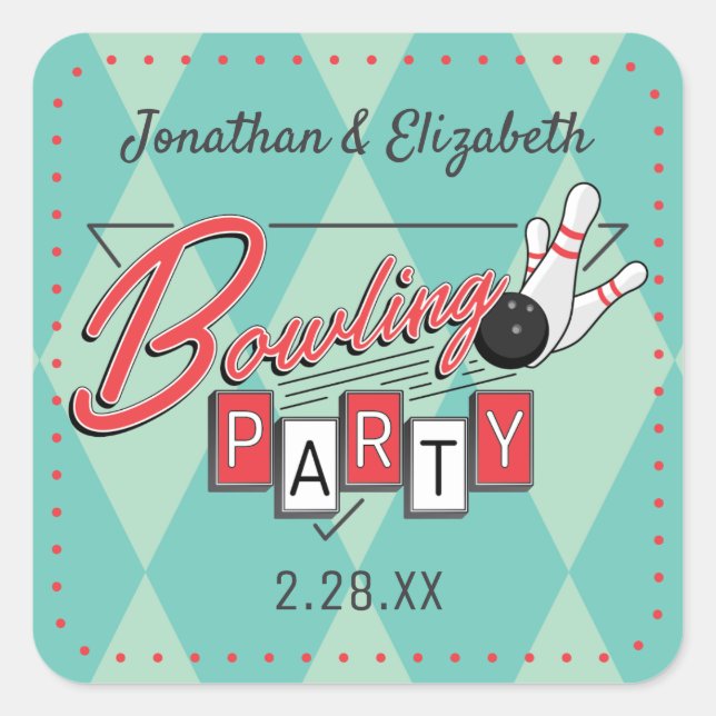 Retro Logo Bowling Party Sticker (Front)