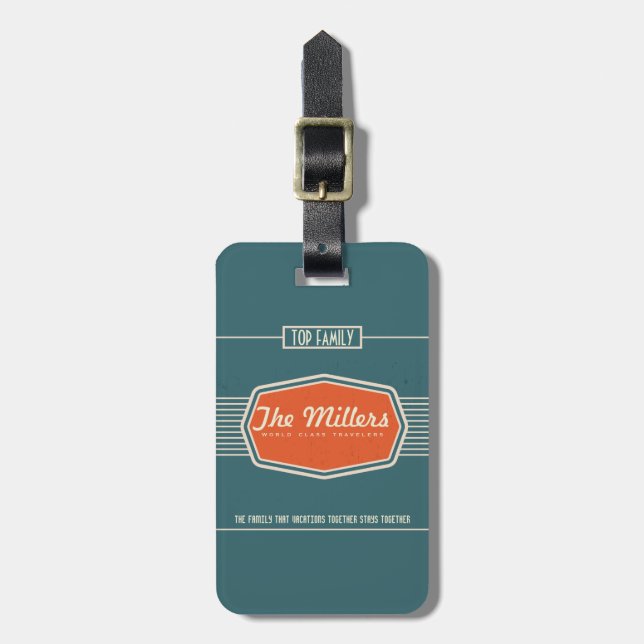 Retro Logo Personalised Family Luggage Tag (Front Vertical)