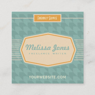 Retro Logo Style Square Shape Business Card Aqua