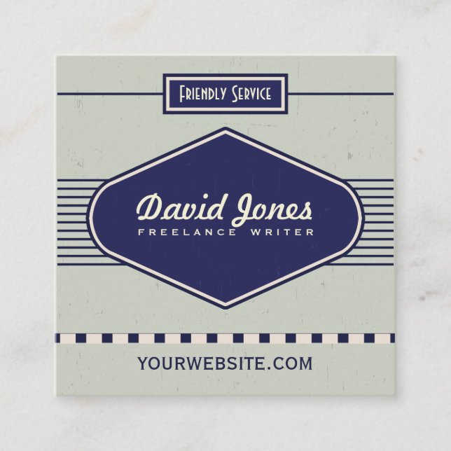 Retro Logo Style Square Shape Business Card Grey (Front)