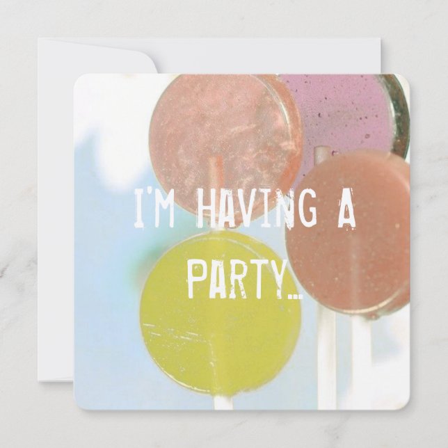 RETRO LOLLIPOPS KID'S BIRTHDAY INVITATION CARD (Front)