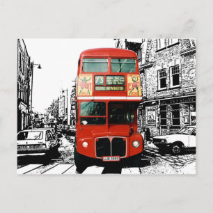 Retro London Bus on Black White Background Postcard