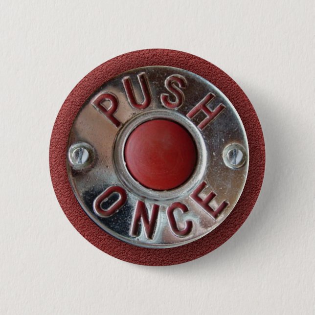Retro London Bus "Push Once" Stop Request 6 Cm Round Badge (Front)