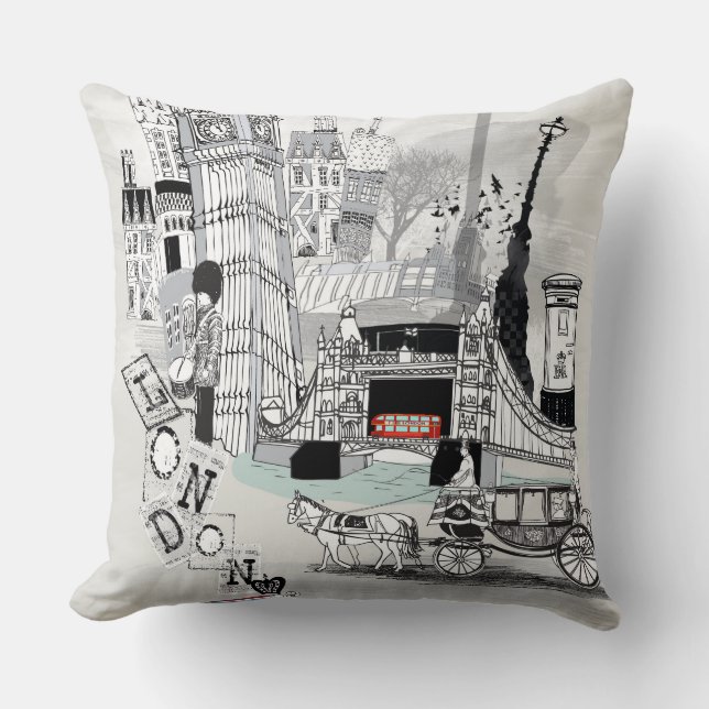 Retro London City Printed Cushion (Front)