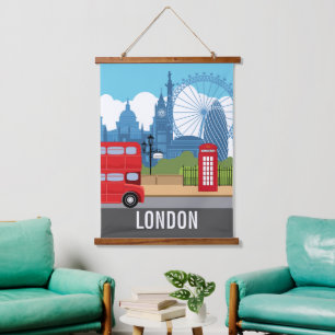 Retro London Tea Towel – Iconic Landmarks Hanging Tapestry