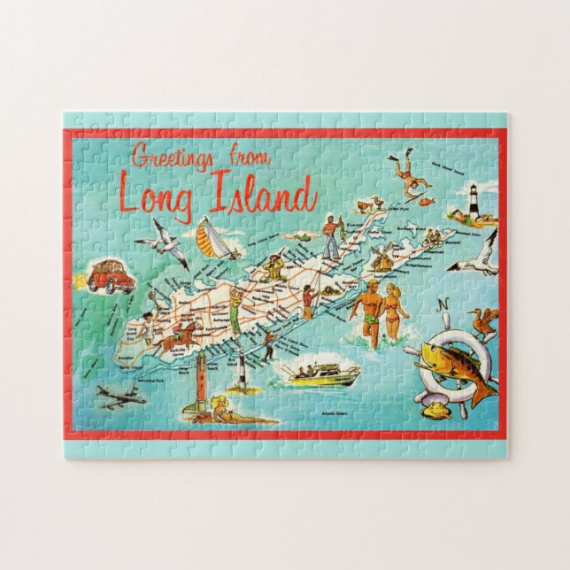 Retro Long Island Map Jigsaw Puzzle (Horizontal)