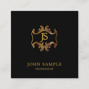 Retro Look Black And Gold Artistic Monogram Plain Square Business Card