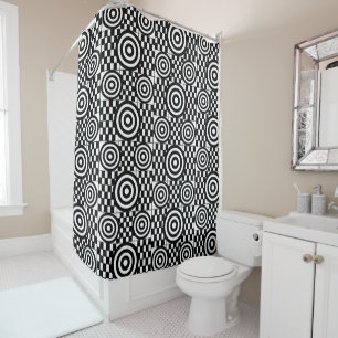 Retro look black and white check & circles pattern shower curtain