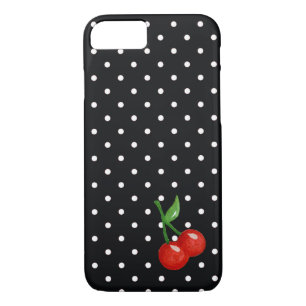 Retro Look Black and White Polka Dot with Cherries iPhone 8/7 Case