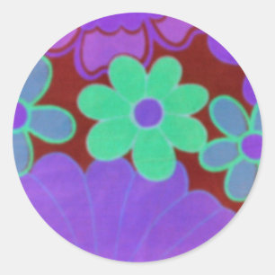 Retro Look-Bright & Dark Flowers Design-Stickers Classic Round Sticker